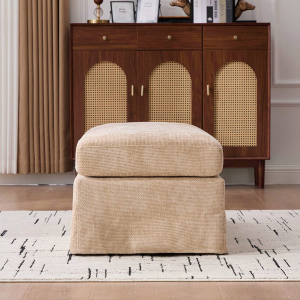 English Elm 43.7" Square Chenille Cocktail Ottoman with Removable Tray Top and Sleek Metal Legs Wheat W3098P496320