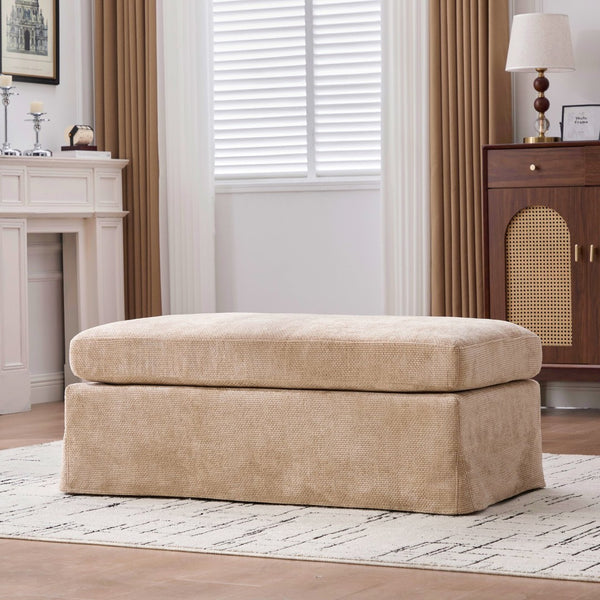 English Elm 43.7" Square Chenille Cocktail Ottoman with Removable Tray Top and Sleek Metal Legs Wheat W3098P496320