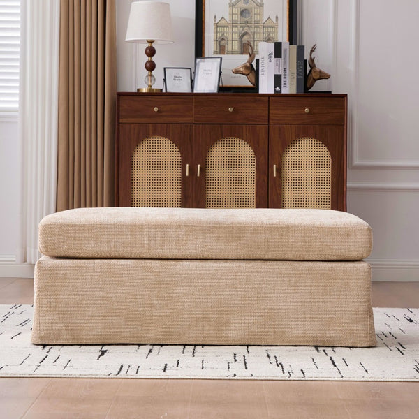 English Elm 43.7" Square Chenille Cocktail Ottoman with Removable Tray Top and Sleek Metal Legs Wheat W3098P496320
