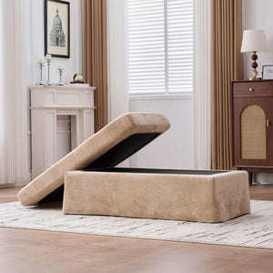 English Elm 43.7" Square Chenille Cocktail Ottoman with Removable Tray Top and Sleek Metal Legs Wheat W3098P496320