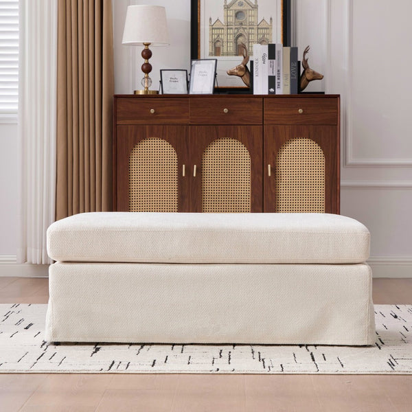 English Elm 43.7" Wide Chenille Square Ottoman with Tray Removable Cover and Black Metal Legs W3098P496321