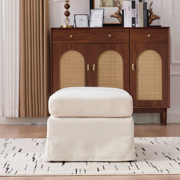 English Elm 43.7" Wide Chenille Square Ottoman with Tray Removable Cover and Black Metal Legs W3098P496321
