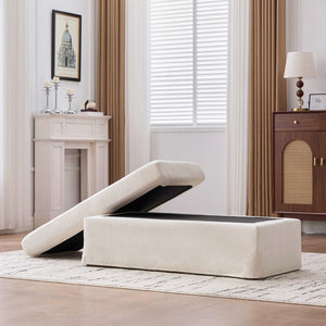 English Elm 43.7" Wide Chenille Square Ottoman with Tray Removable Cover and Black Metal Legs W3098P496321