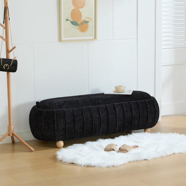 English Elm 55.12Wide Chenille Storage Bench Flip Top Ottoman with Rubberwood Legs Bedroom Entryway W3098P538035