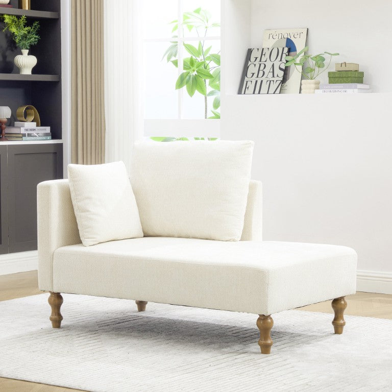 English Elm 50 Inch Chenille Chaise Lounge with Walnut Rubberwood Legs and Pocketed Spring Seat Support Beige W3098P539916