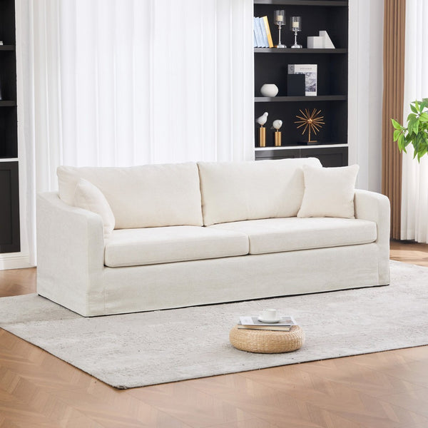 English Elm 86.61" Wide Chenille Two-seat Sofa Solid Wood Frame with Bolster Pillows for Living Rooms Beige W3098S00080