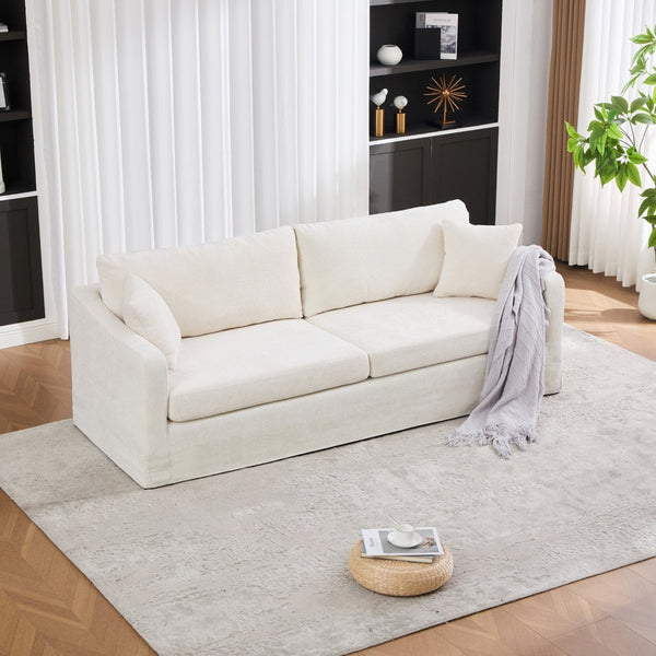 English Elm 86.61" Wide Chenille Two-seat Sofa Solid Wood Frame with Bolster Pillows for Living Rooms Beige W3098S00080