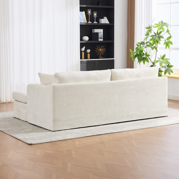 English Elm 86.61" Wide Chenille Two-seat Sofa Solid Wood Frame with Bolster Pillows for Living Rooms Beige W3098S00080