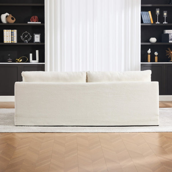 English Elm 86.61" Wide Chenille Two-seat Sofa Solid Wood Frame with Bolster Pillows for Living Rooms Beige W3098S00080