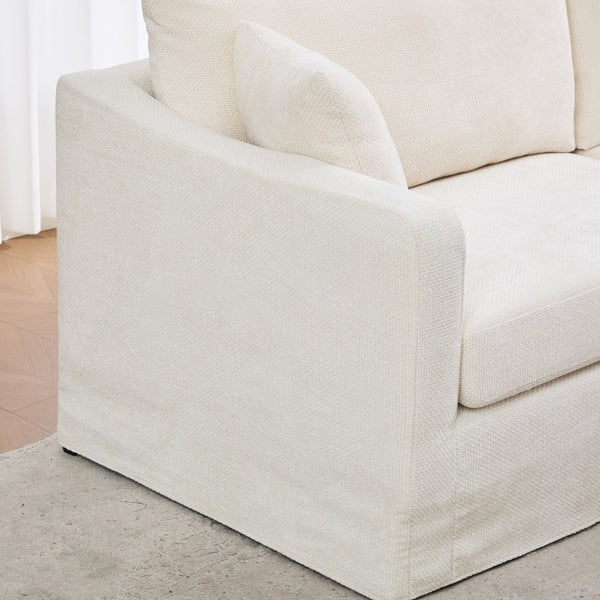 English Elm 86.61" Wide Chenille Two-seat Sofa Solid Wood Frame with Bolster Pillows for Living Rooms Beige W3098S00080