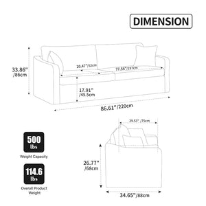 English Elm 86.61" Wide Chenille Two-seat Sofa Solid Wood Frame with Bolster Pillows for Living Rooms Beige W3098S00080