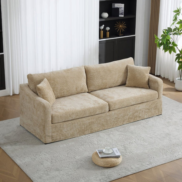 English Elm 86.61" Wide Chenille Two-seat Sofa Solid Wood Frame with Bolster Pillows for Living Rooms Wheat W3098S00081