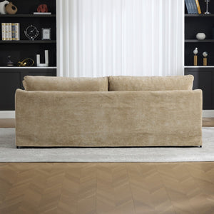 English Elm 86.61" Wide Chenille Two-seat Sofa Solid Wood Frame with Bolster Pillows for Living Rooms Wheat W3098S00081