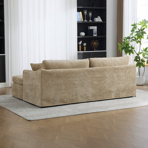 English Elm 86.61" Wide Chenille Two-seat Sofa Solid Wood Frame with Bolster Pillows for Living Rooms Wheat W3098S00081