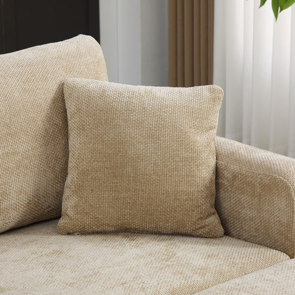 English Elm 86.61" Wide Chenille Two-seat Sofa Solid Wood Frame with Bolster Pillows for Living Rooms Wheat W3098S00081