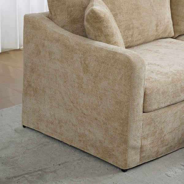 English Elm 86.61" Wide Chenille Two-seat Sofa Solid Wood Frame with Bolster Pillows for Living Rooms Wheat W3098S00081