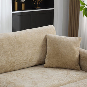 English Elm 86.61" Wide Chenille Two-seat Sofa Solid Wood Frame with Bolster Pillows for Living Rooms Wheat W3098S00081