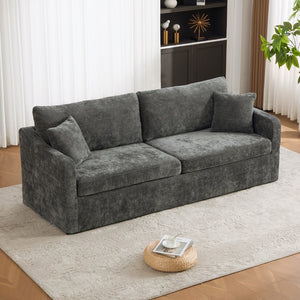 English Elm 86.61" Wide Chenille Two-seat Sofa Solid Wood Frame with Bolster Pillows for Living Rooms Charcoal W3098S00082
