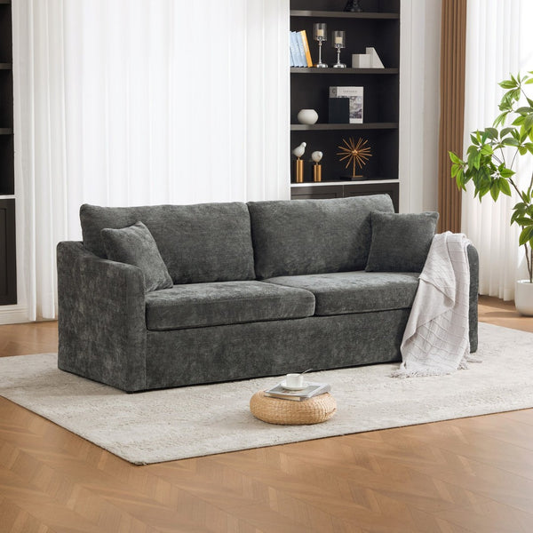 English Elm 86.61" Wide Chenille Two-seat Sofa Solid Wood Frame with Bolster Pillows for Living Rooms Charcoal W3098S00082