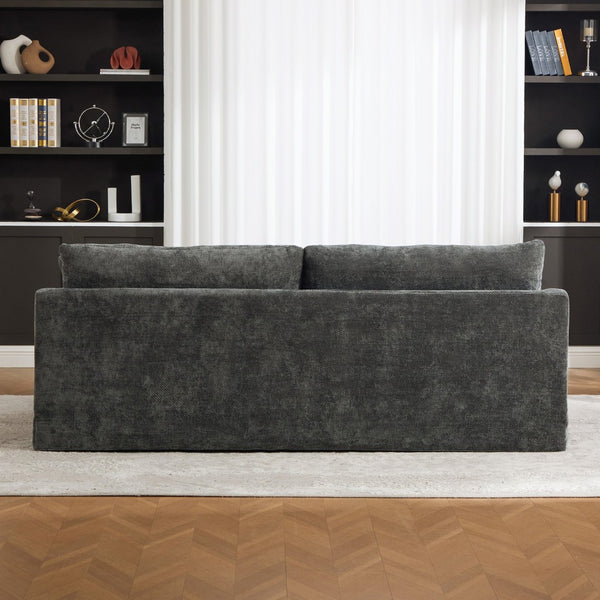 English Elm 86.61" Wide Chenille Two-seat Sofa Solid Wood Frame with Bolster Pillows for Living Rooms Charcoal W3098S00082