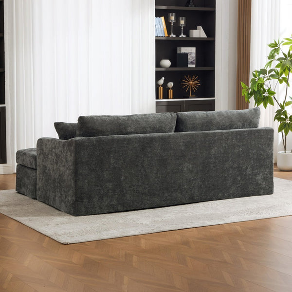 English Elm 86.61" Wide Chenille Two-seat Sofa Solid Wood Frame with Bolster Pillows for Living Rooms Charcoal W3098S00082