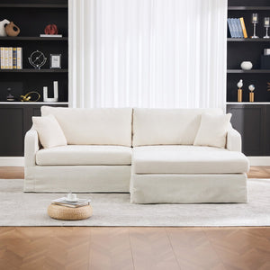 English Elm 86.61" Wide Chenille Two Seat Sofa with Ottoman Solid Wood Frame and Matte Black Metal Legs Beige W3098S00083