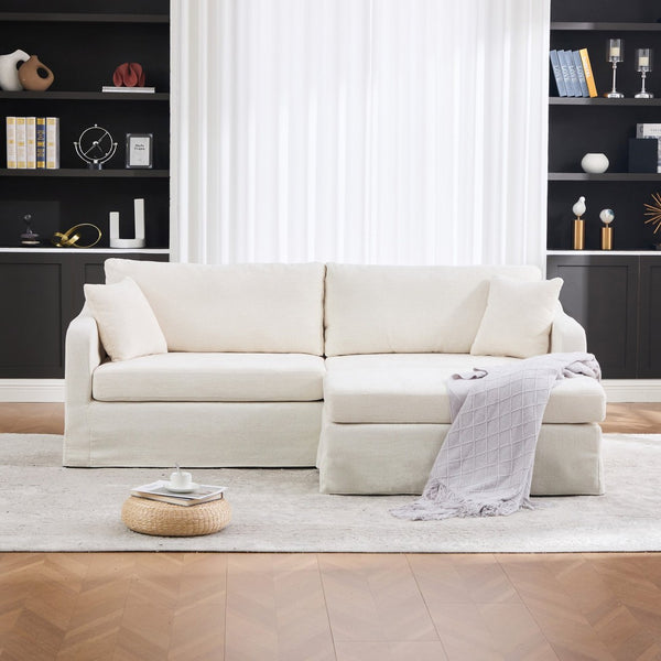 English Elm 86.61" Wide Chenille Two Seat Sofa with Ottoman Solid Wood Frame and Matte Black Metal Legs Beige W3098S00083
