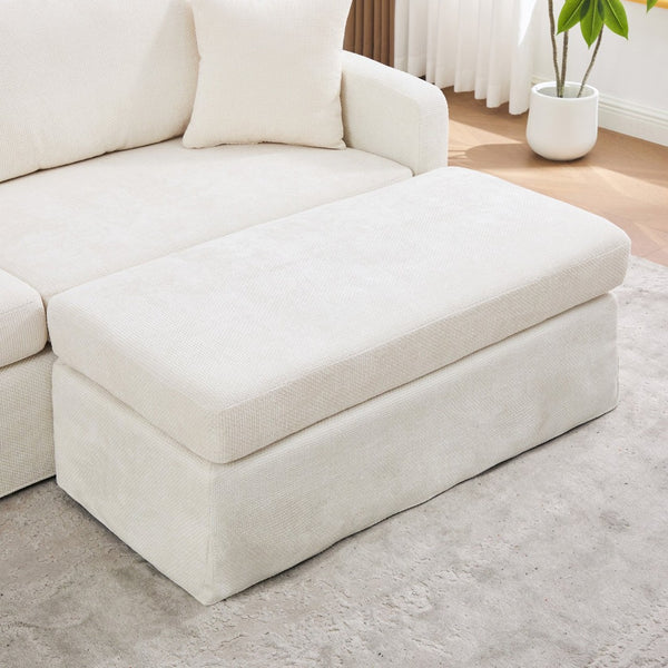 English Elm 86.61" Wide Chenille Two Seat Sofa with Ottoman Solid Wood Frame and Matte Black Metal Legs Beige W3098S00083