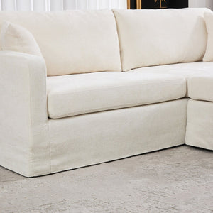English Elm 86.61" Wide Chenille Two Seat Sofa with Ottoman Solid Wood Frame and Matte Black Metal Legs Beige W3098S00083