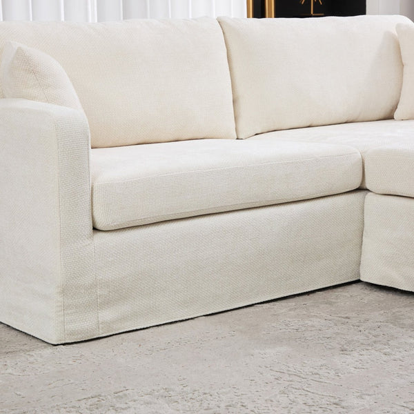 English Elm 86.61" Wide Chenille Two Seat Sofa with Ottoman Solid Wood Frame and Matte Black Metal Legs Beige W3098S00083