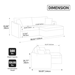 English Elm 86.61" Wide Chenille Two Seat Sofa with Ottoman Solid Wood Frame and Matte Black Metal Legs Beige W3098S00083