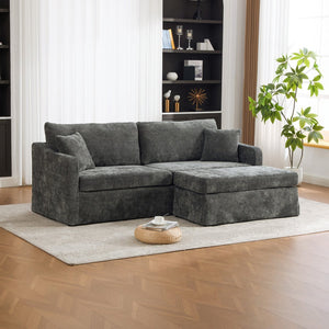 English Elm 86.61" Wide Chenille Two Seat Sofa with Ottoman Solid Wood Frame and Matte Black Metal Legs Charcoal W3098S00085