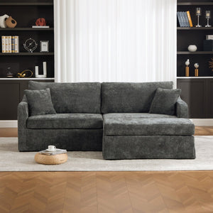 English Elm 86.61" Wide Chenille Two Seat Sofa with Ottoman Solid Wood Frame and Matte Black Metal Legs Charcoal W3098S00085