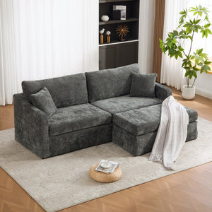English Elm 86.61" Wide Chenille Two Seat Sofa with Ottoman Solid Wood Frame and Matte Black Metal Legs Charcoal W3098S00085