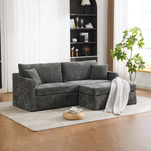 English Elm 86.61" Wide Chenille Two Seat Sofa with Ottoman Solid Wood Frame and Matte Black Metal Legs Charcoal W3098S00085
