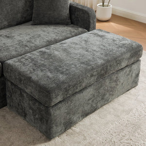 English Elm 86.61" Wide Chenille Two Seat Sofa with Ottoman Solid Wood Frame and Matte Black Metal Legs Charcoal W3098S00085