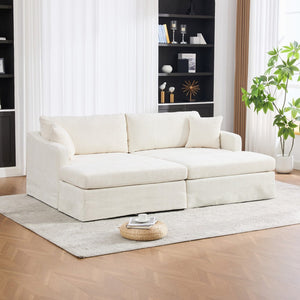 English Elm 86.61" Chenille Two-seat Sofa with Matching Ottomans Matte Black Legs Modern Lounge Beige W3098S00086
