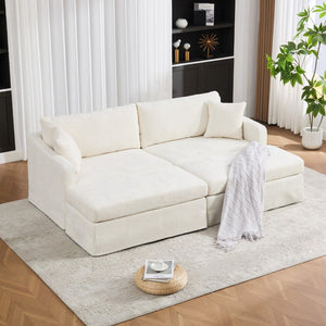 English Elm 86.61" Chenille Two-seat Sofa with Matching Ottomans Matte Black Legs Modern Lounge Beige W3098S00086