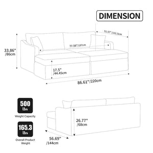 English Elm 86.61" Chenille Two-seat Sofa with Matching Ottomans Matte Black Legs Modern Lounge Beige W3098S00086