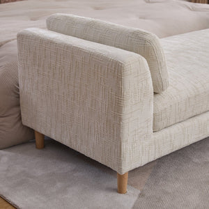 English Elm 83.1"wide Chenille Chaise Bench Bolster Pillows Rubberwood Legs Modern Bedroom Lounge Beige W3098S00089