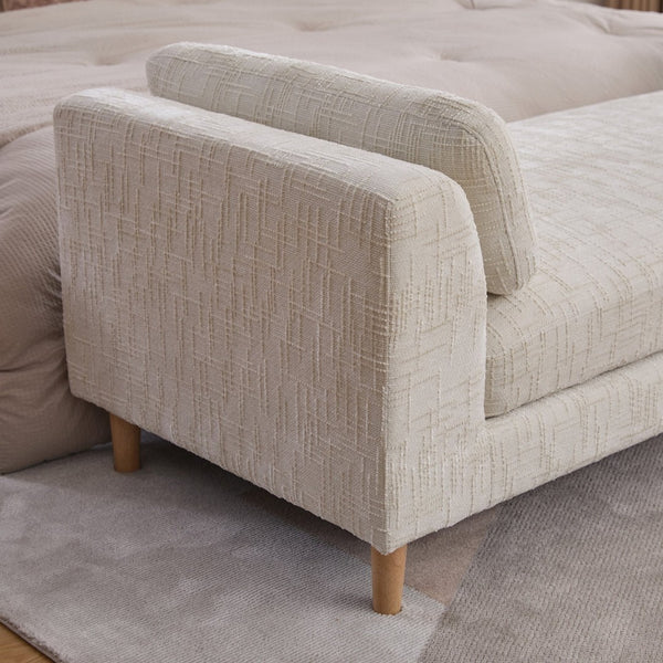 English Elm 83.1"wide Chenille Chaise Bench Bolster Pillows Rubberwood Legs Modern Bedroom Lounge Beige W3098S00089