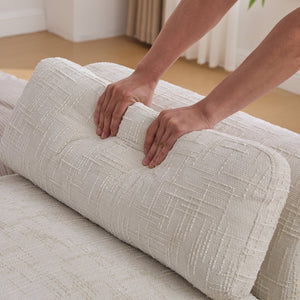 English Elm 83.1"wide Chenille Chaise Bench Bolster Pillows Rubberwood Legs Modern Bedroom Lounge Beige W3098S00089