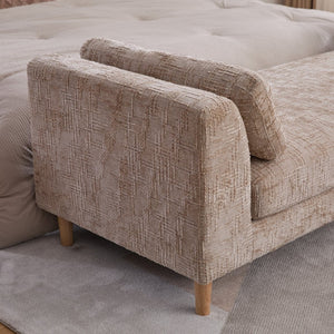 English Elm 83.1"wide Chenille Chaise Bench Bolster Pillows Rubberwood Legs Modern Bedroom Lounge Wheat W3098S00090