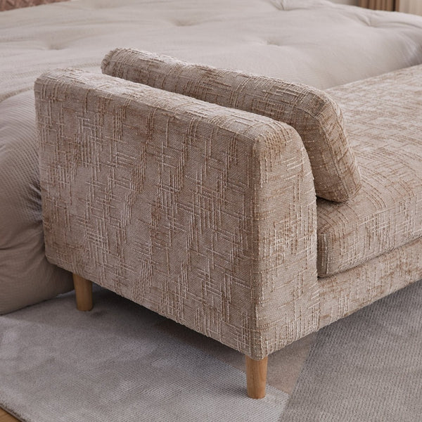 English Elm 83.1"wide Chenille Chaise Bench Bolster Pillows Rubberwood Legs Modern Bedroom Lounge Wheat W3098S00090