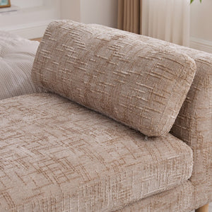 English Elm 83.1"wide Chenille Chaise Bench Bolster Pillows Rubberwood Legs Modern Bedroom Lounge Wheat W3098S00090
