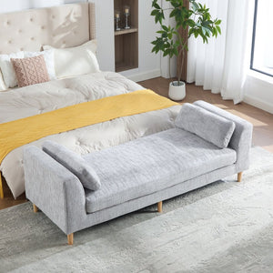 English Elm 83.1"wide Chenille Upholstered Daybed Bench with Bolster Pillows and Rubberwood Legs W3098S00092