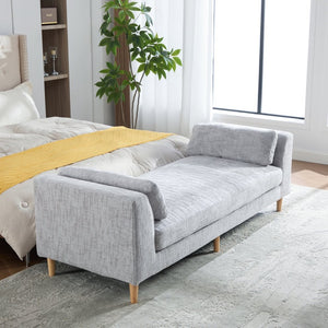English Elm 83.1"wide Chenille Upholstered Daybed Bench with Bolster Pillows and Rubberwood Legs W3098S00092