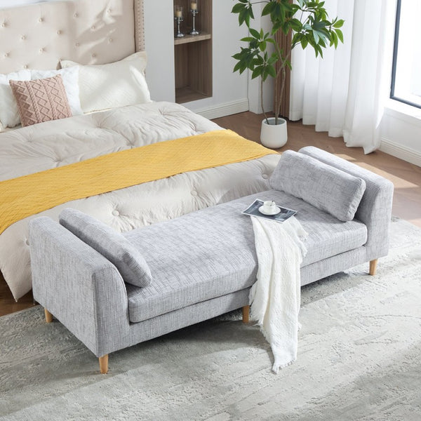 English Elm 83.1"wide Chenille Upholstered Daybed Bench with Bolster Pillows and Rubberwood Legs W3098S00092