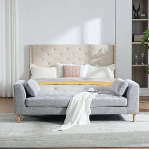 English Elm 83.1"wide Chenille Upholstered Daybed Bench with Bolster Pillows and Rubberwood Legs W3098S00092