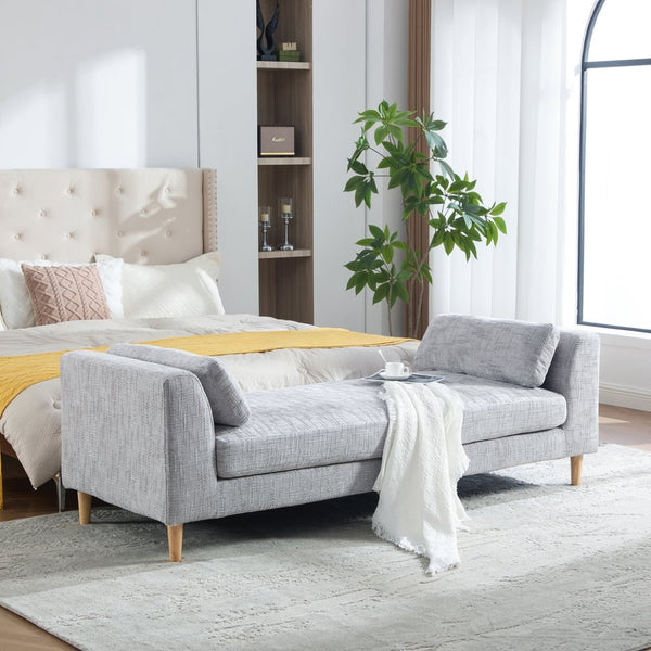 English Elm 83.1"wide Chenille Upholstered Daybed Bench with Bolster Pillows and Rubberwood Legs W3098S00092